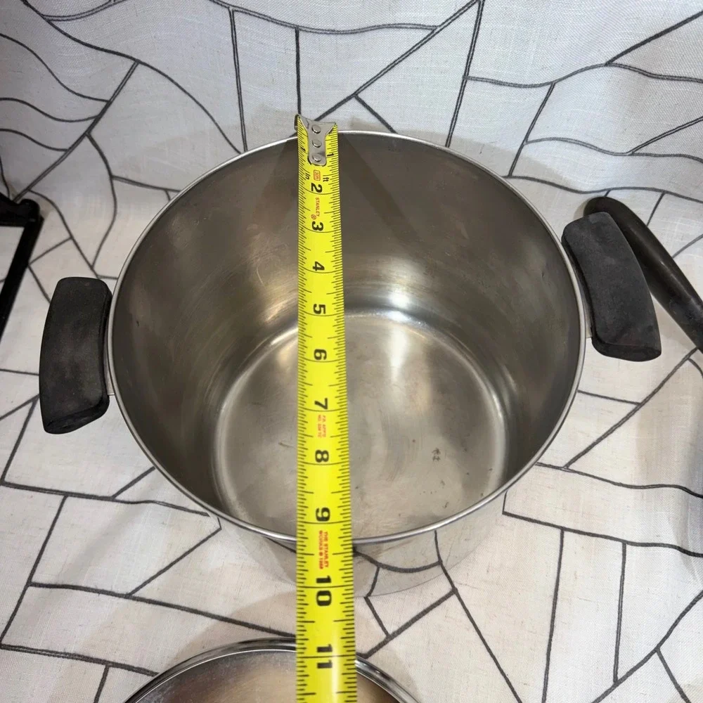 Revere Ware Cookware Set 9in 6qt Silver Copper Bottom Skillet Stock Pot 4pc